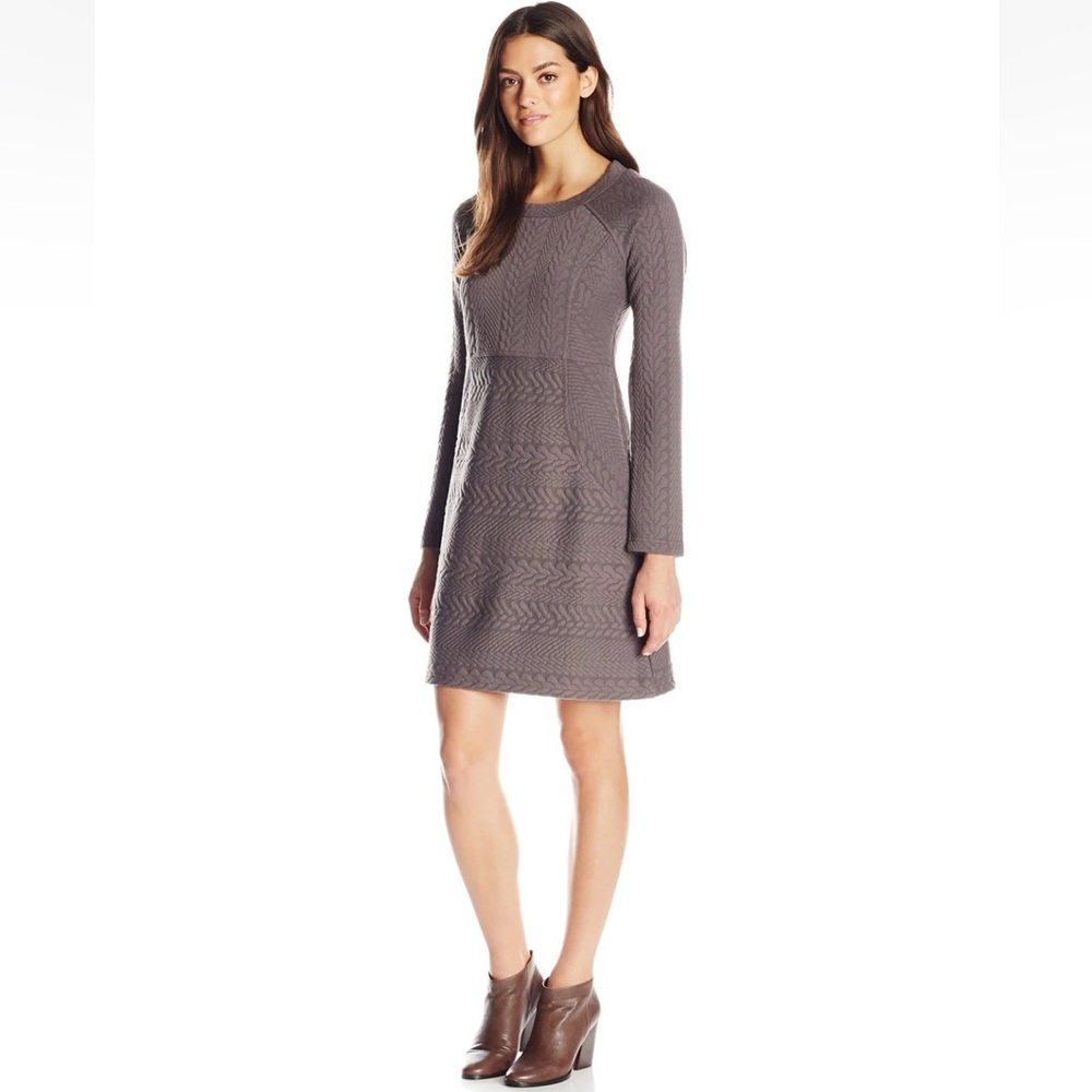 Prana Long Sleeve Cable Knit Dress in Taupe